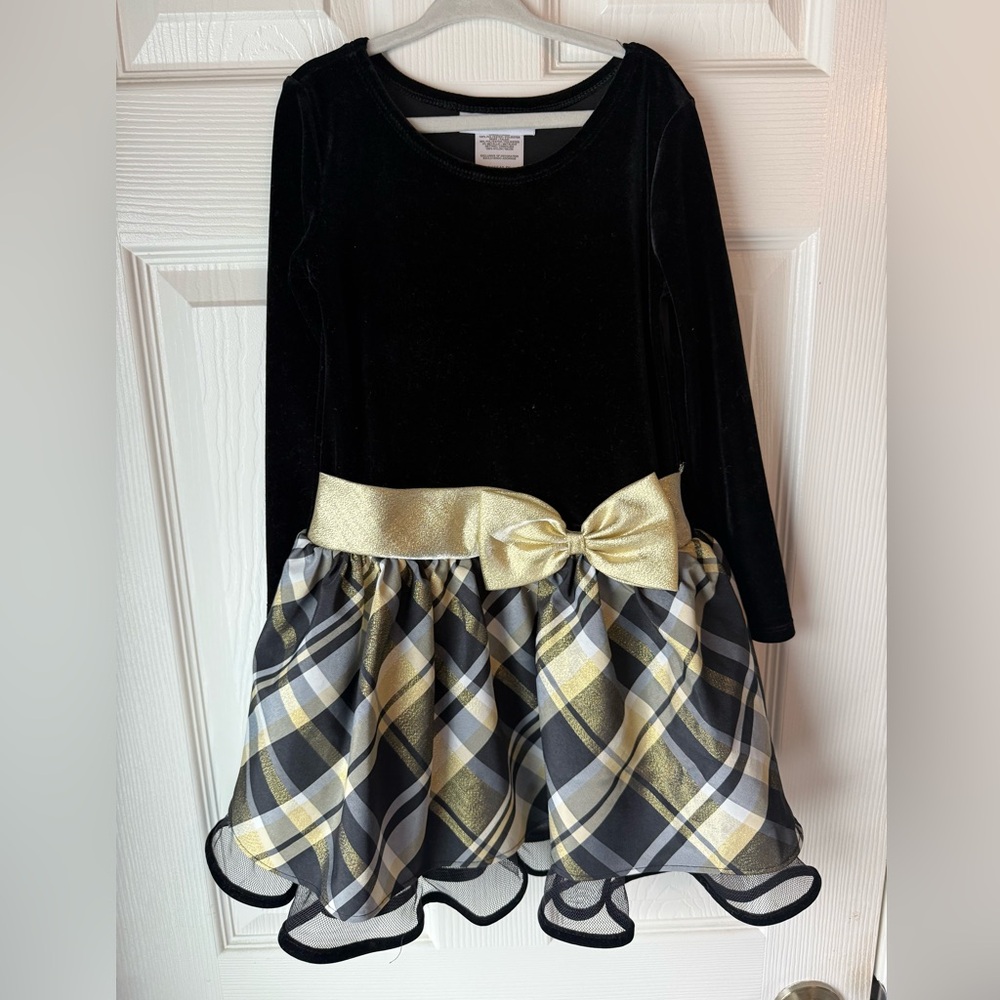 Bonnie Jean Elegant Black Dress with Gold Accents